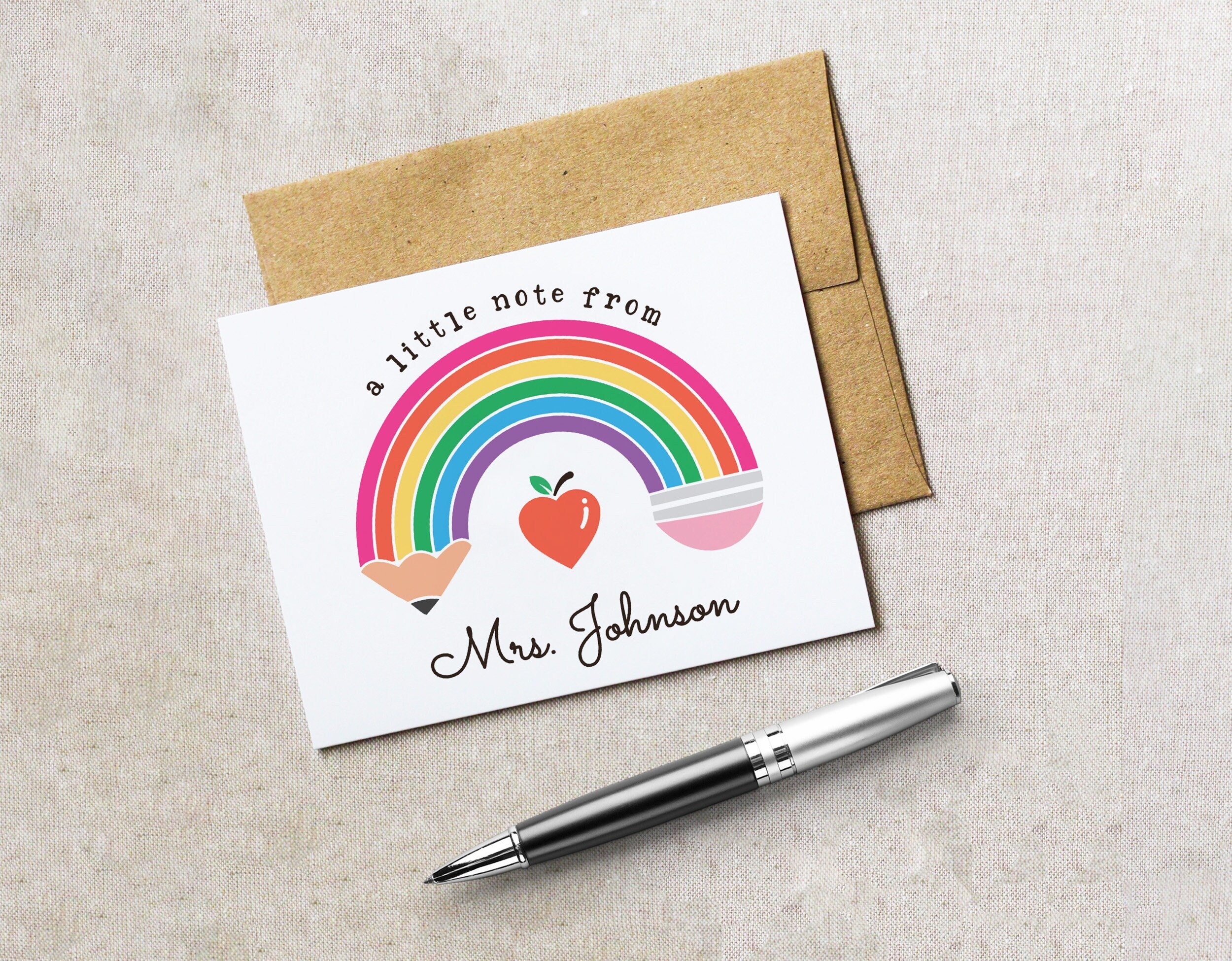 Personalized Teacher Note Cards, Set of Blank Cards Teacher Parents ...