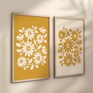 Mustard Floral Wall Art, Modern Boho Botanical Decor, Yellow Flower ...