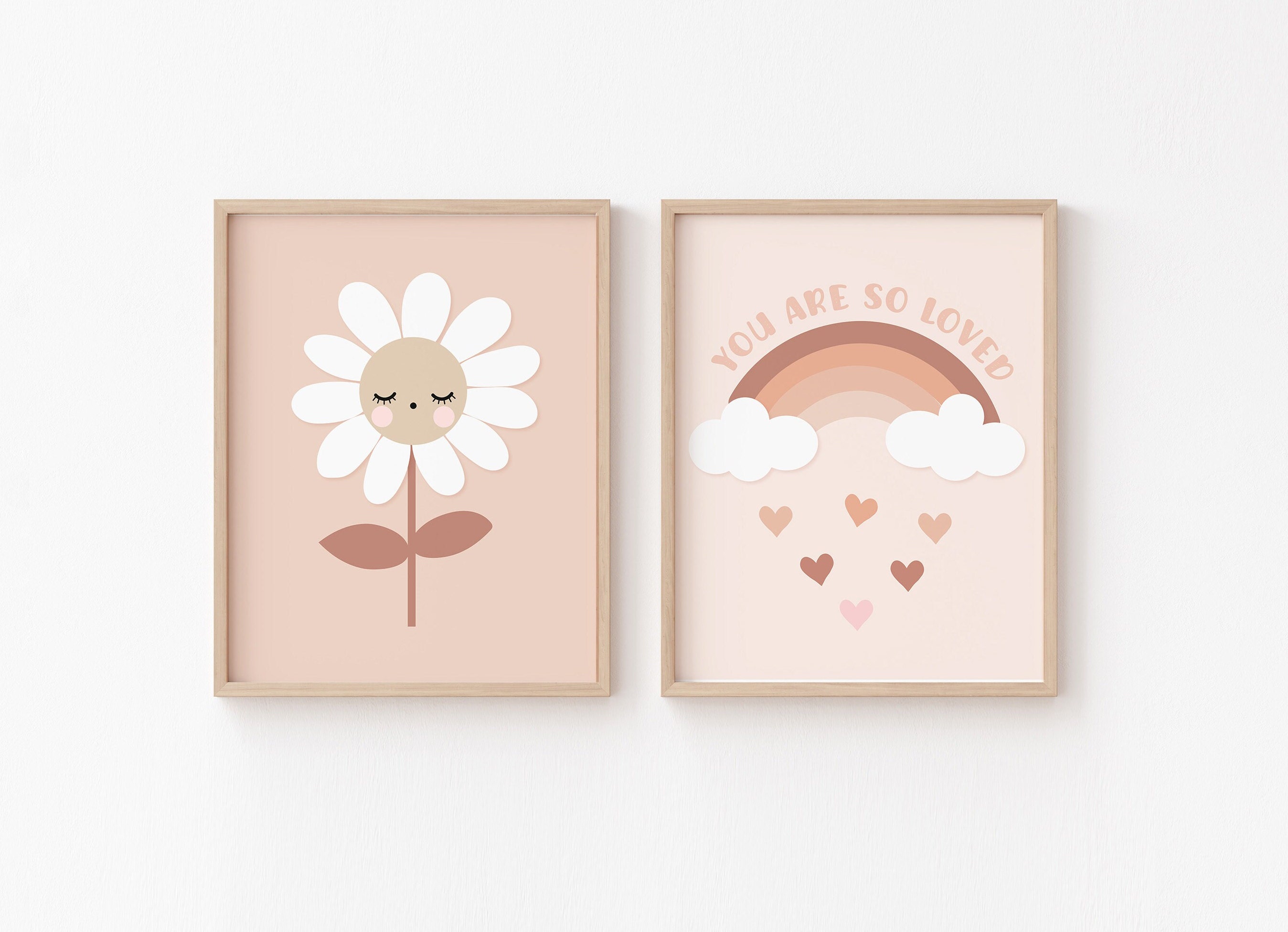 Pink Boho Daisy Nursery Wall Art You Are so Loved Neutral - Etsy