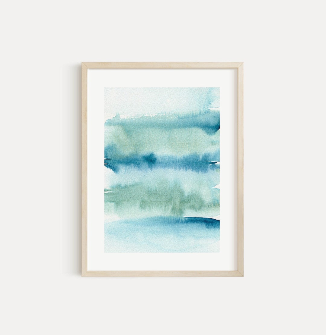 Watercolor Abstract Art Print, Blue Green Ocean Wall Art, Minimalist ...