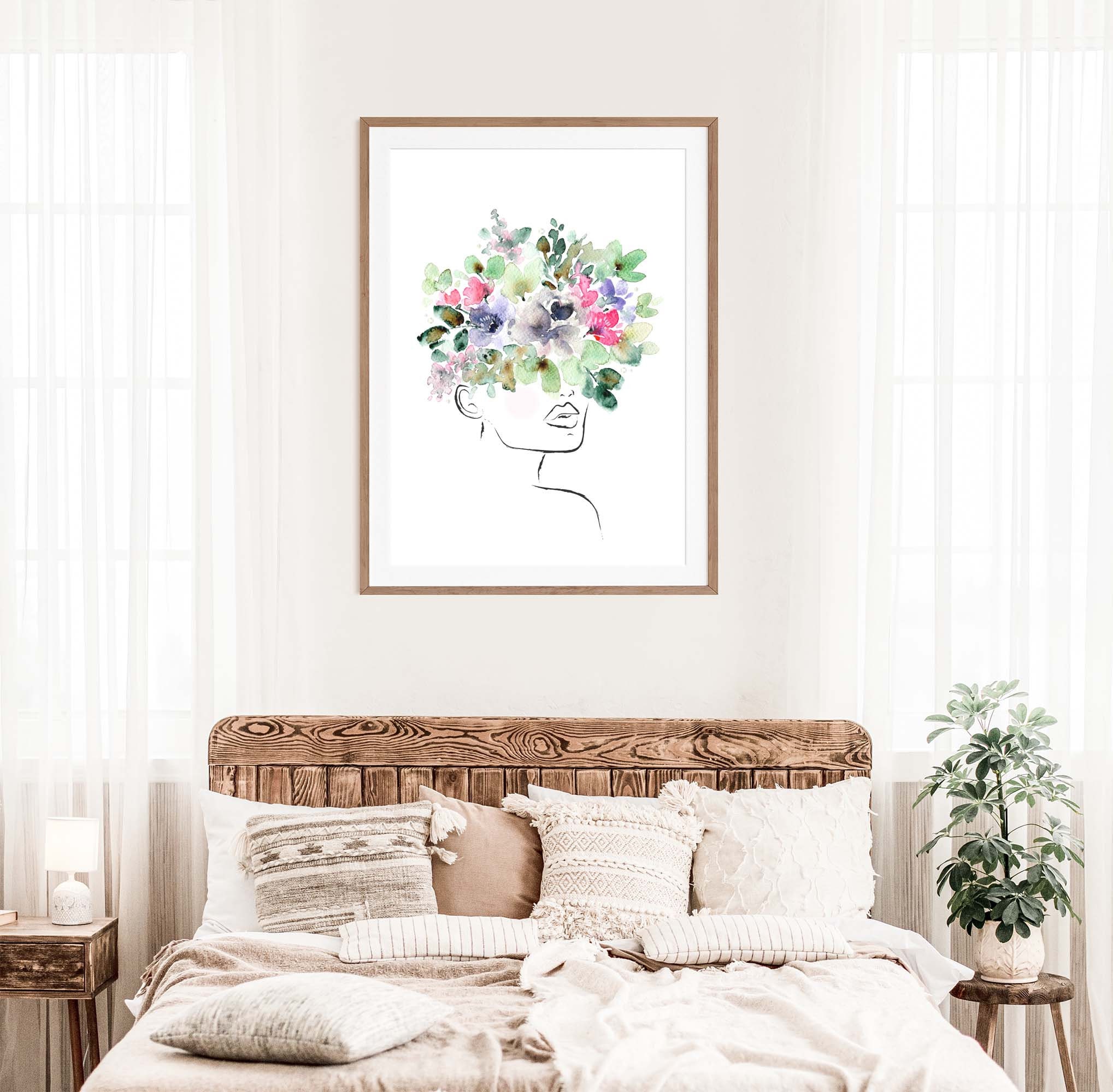 Modern Boho Femme Floral Line Art Print Flower Head Poster | Etsy