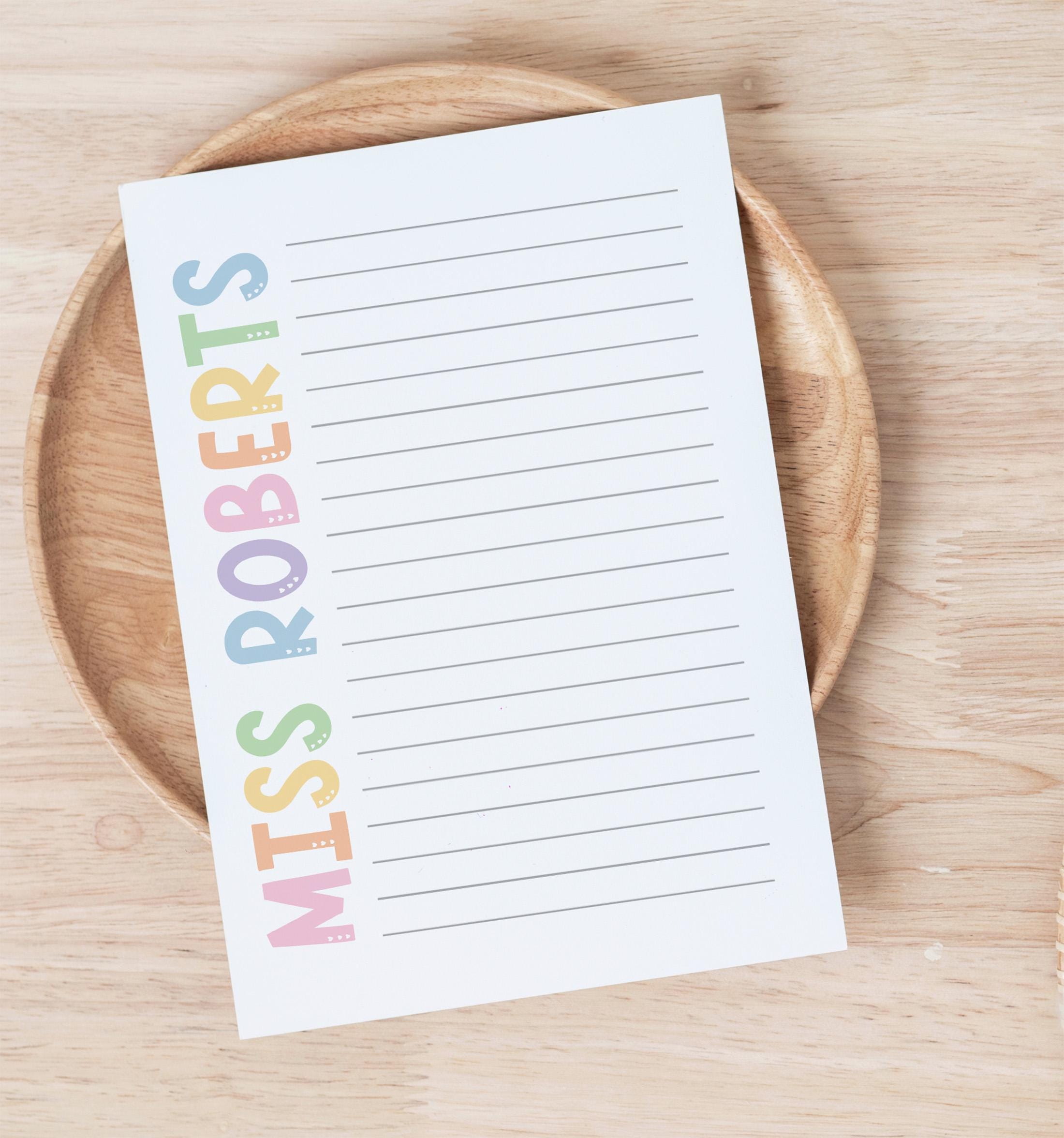 Teacher Notepad Personalized, Colorful Custom Name School Stationery ...