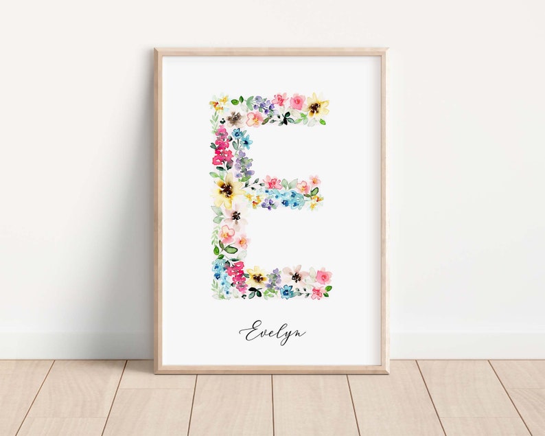 Floral Initial Wall Art, Personalized Wildflower Name Print, Daisy ...