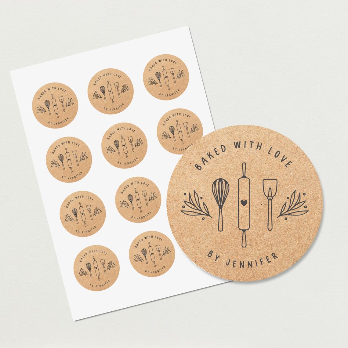 Personalized Baked With Love Stickers, Custom Homemade Labels, Kraft ...