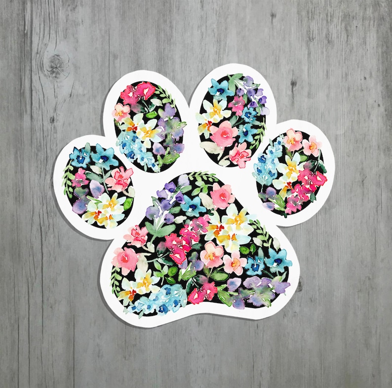 Floral Paw Print Sticker Watercolor Flower Pet Paw Decal Cat Etsy