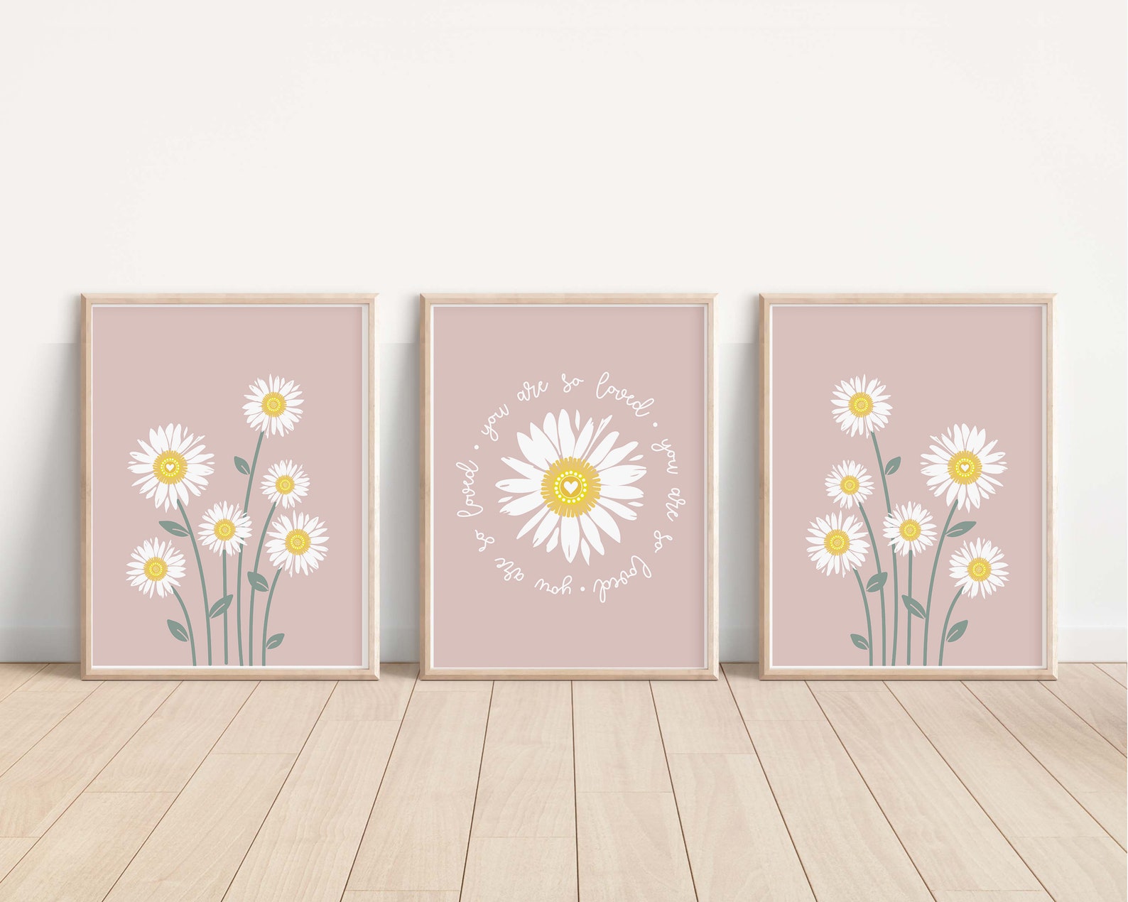 Daisy Nursery Print Set of 3 You Are so Loved Modern Daisy Etsy