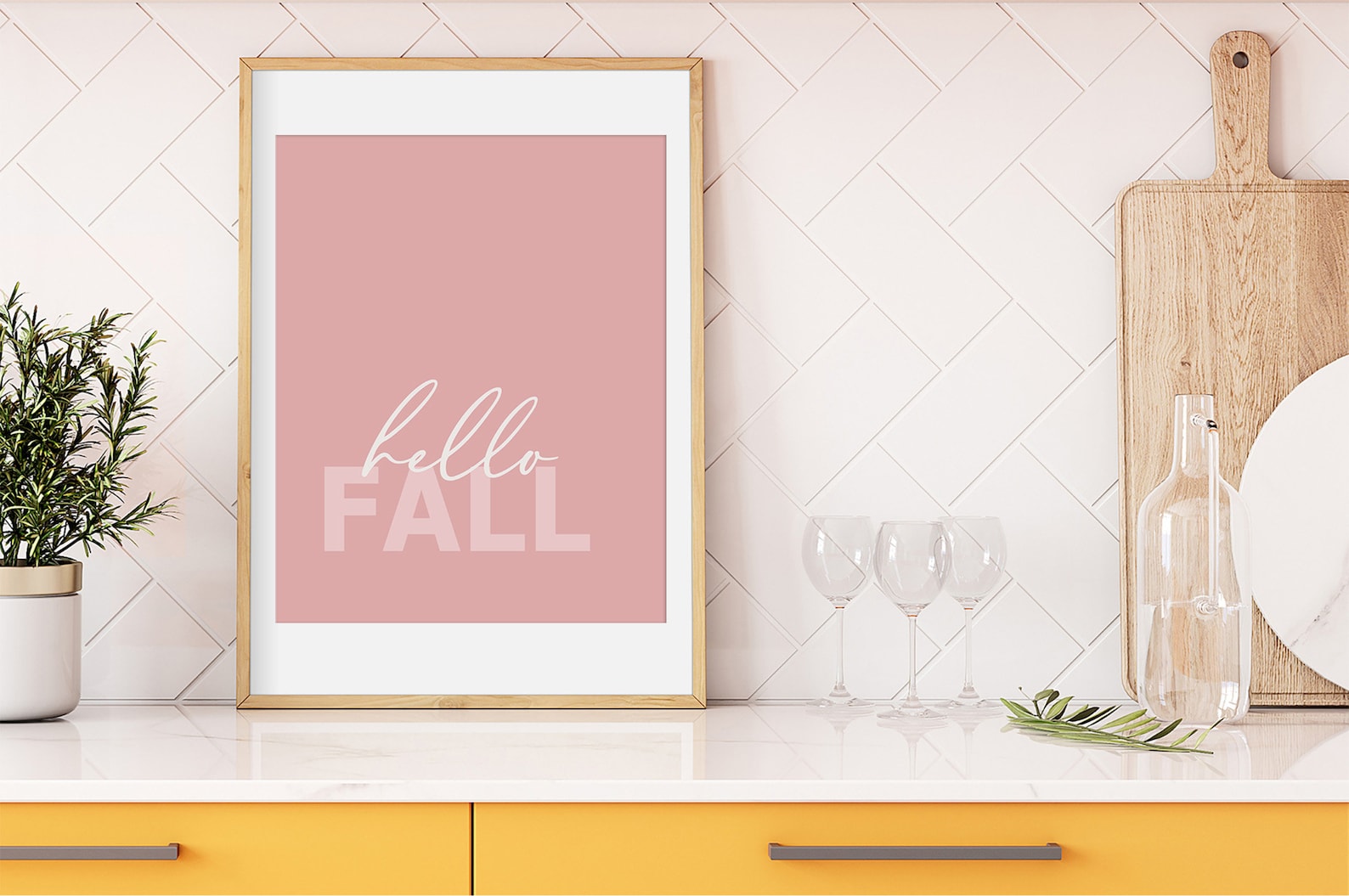 Pink Fall Wall Art PRINTABLE, Blush Pumpkin Print Set, Boho Gingham ...