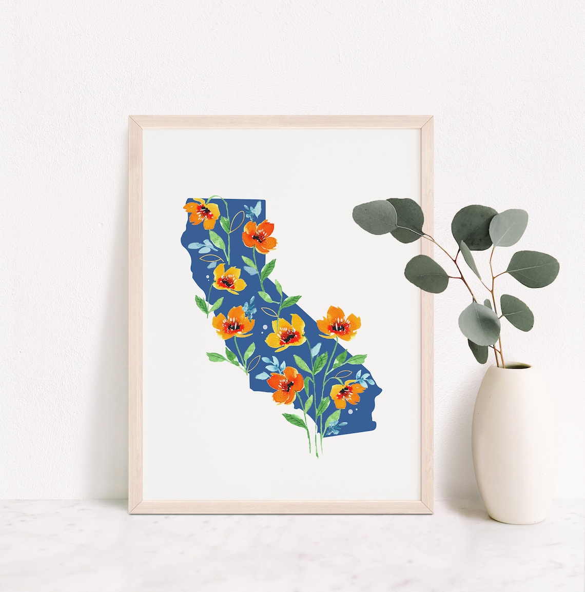 California Flowers State Art Print California Map Wall Art Etsy