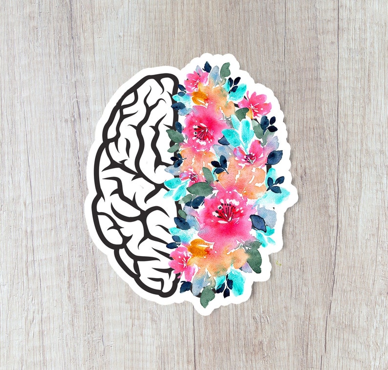 Neurology Sticker Anatomical Brain Vinyl Sticker, Colorful Watercolor Floral Decal ...