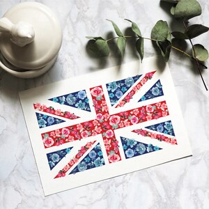 British Flag Watercolor Print, Floral Union Jack Wall Art, UK Patriotic ...