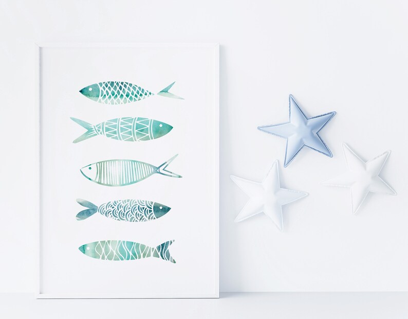 Fish Nursery PRINTABLE Kids Ocean Bathroom Decor Boy's Etsy