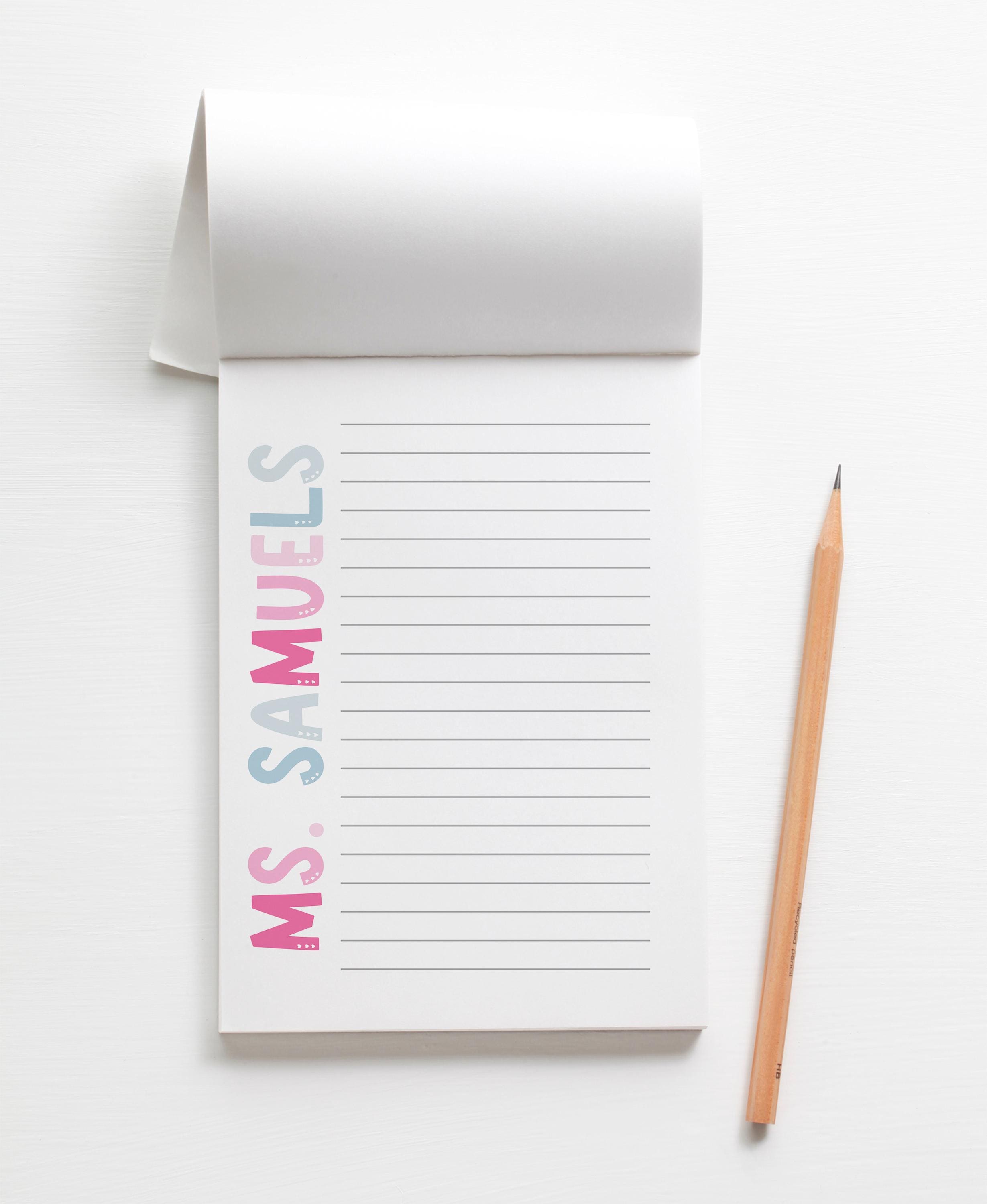 Teacher Notepad Personalized, Colorful Custom Name School Stationery ...