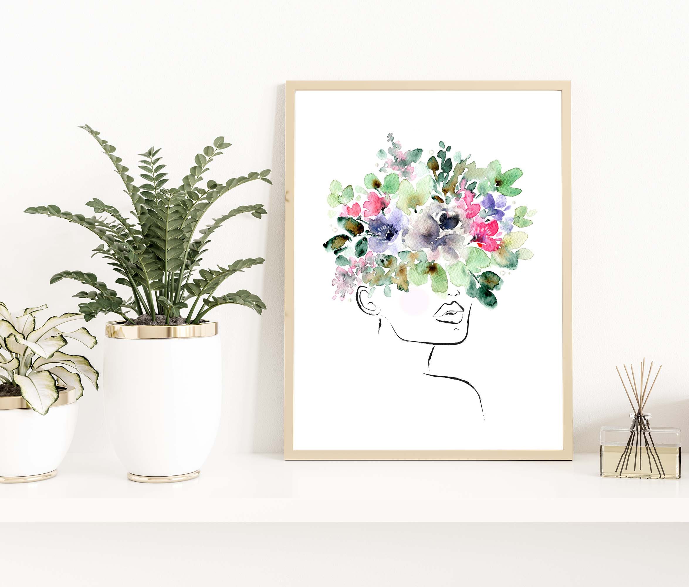 Modern Boho Femme Floral Line Art Print Flower Head Poster | Etsy