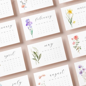 PRINTABLE 2025 Desk Calendar, Watercolor Birth Flower Cards, Colorful Botanical 5x7 Calendar Gift, Mini Digital DIY Monthly Planner Inserts