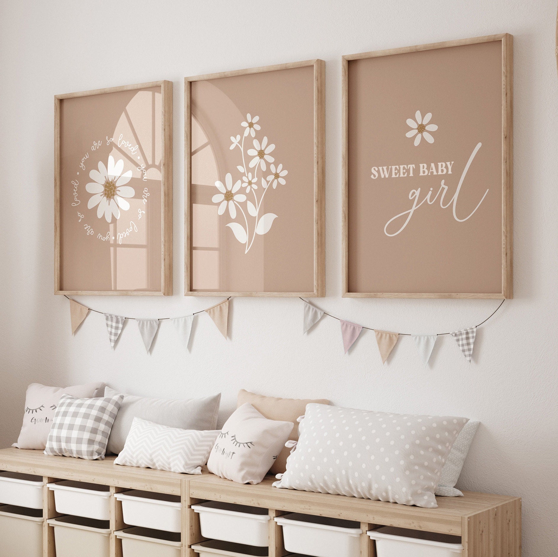 Neutral Daisy Nursery Wall Art, You Are so Loved Modern Daisy Decor ...