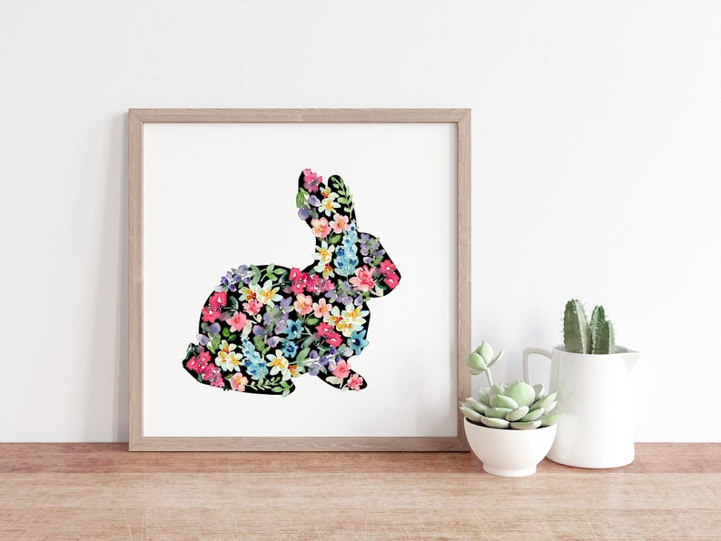 Floral Bunny Art Print, Wildflower Pet Wall Art, Watercolor Flower ...