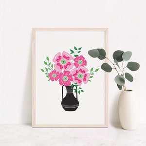 Hot Pink Floral Wall Art PRINTABLE, Spring Flower Wall Decor, Digital ...