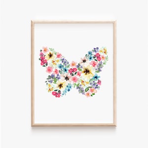 Wildflower Butterfly Art Print, Colorful Watercolor Butterfly Painting, Floral Butterfly Girl Nursery Decor, Kids Room Teen Girl Wall Art