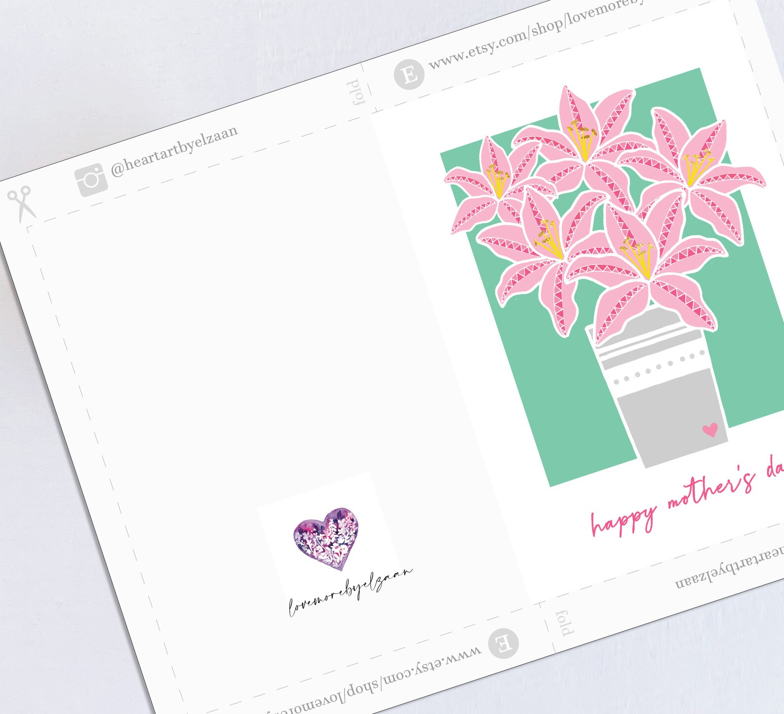 PRINTABLE Pink Lily Mother's Day Card Stargazer Lilies Etsy