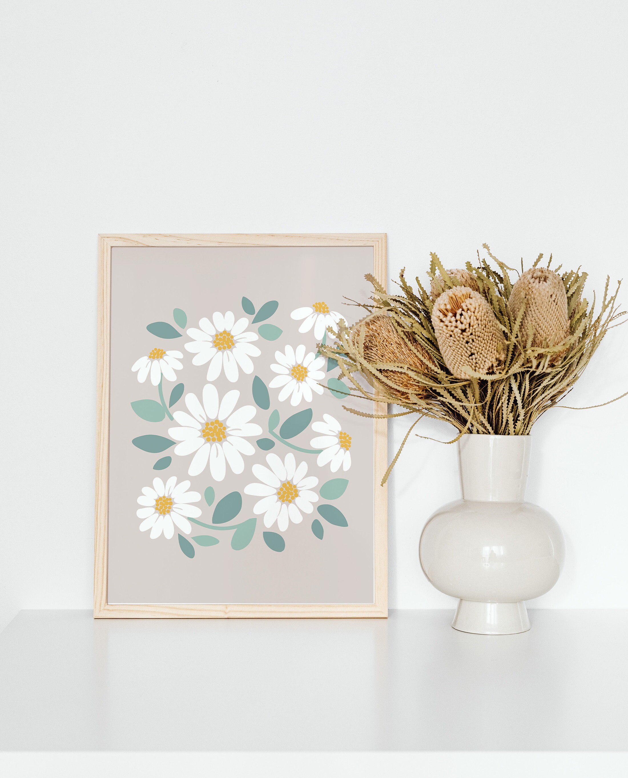 Boho Daisy Wall Art PRINTABLE, Neutral Daisy Garden Poster, Beige Retro ...