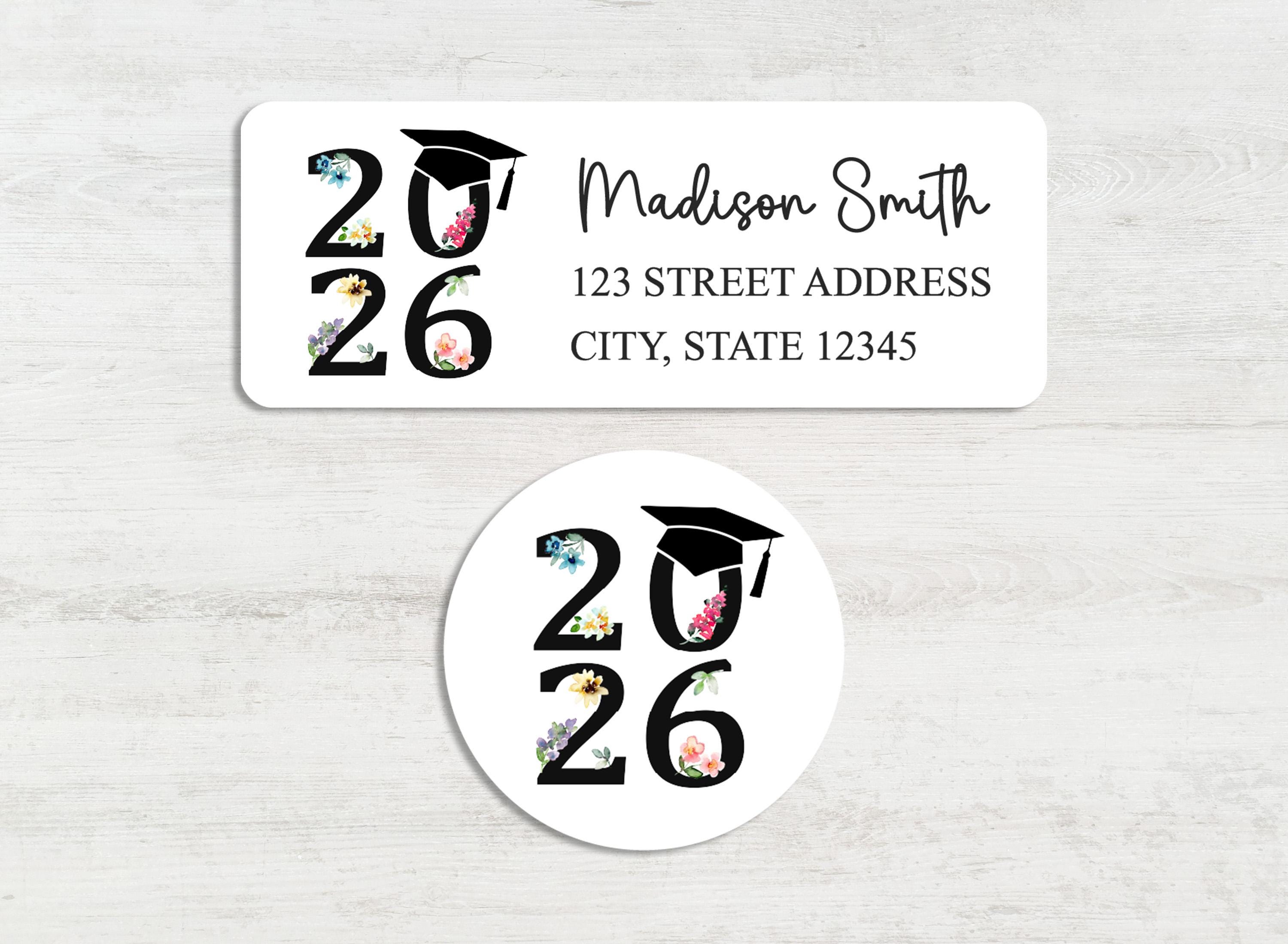 Graduation Musicaddress Labels Graduation Return Address Labels, Watercolor Floral Grad Envelope Seals ...