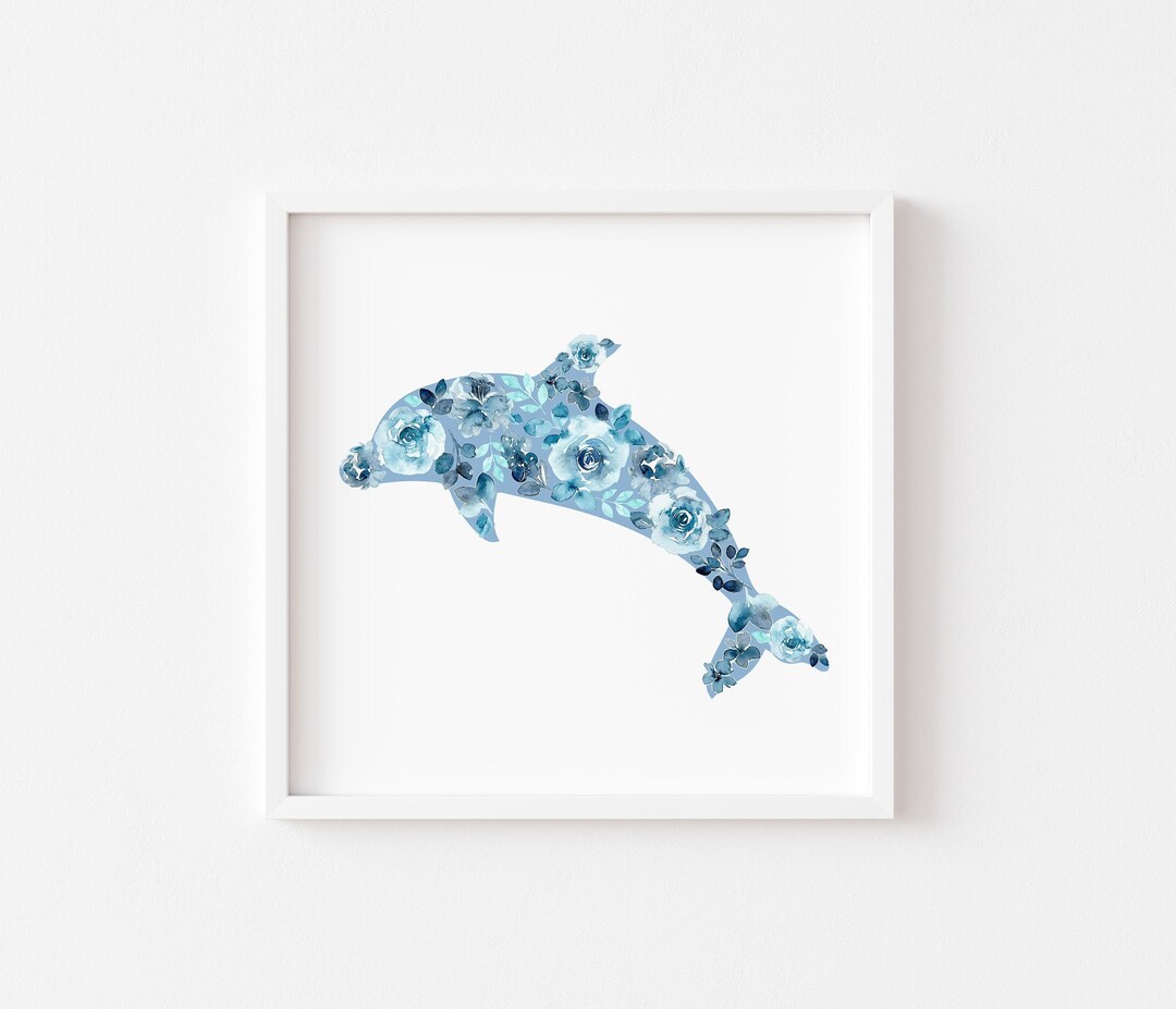 Dolphin Nursery Art Print, Floral Watercolor Dolphin Wall Art, Ocean ...