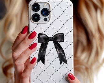 Dark Coquette Phone Case, Black Bow Pattern Phone Cover, Preppy Goth Girl Ribbon, Cute Trendy Girly Gift, iPhone 13 14 15 Monochrome Case