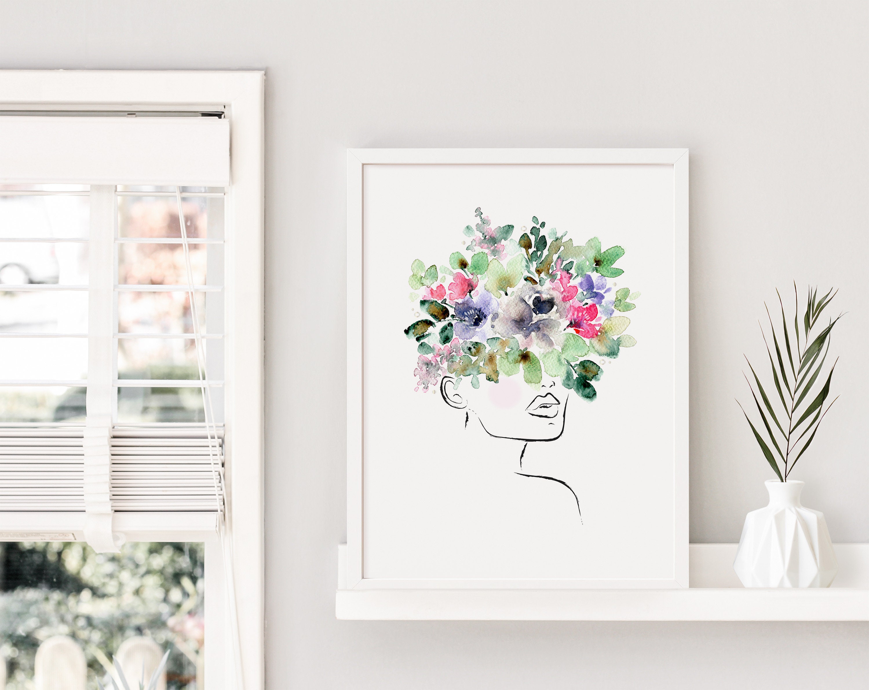 Modern Boho Femme Floral Line Art Print Flower Head Poster | Etsy