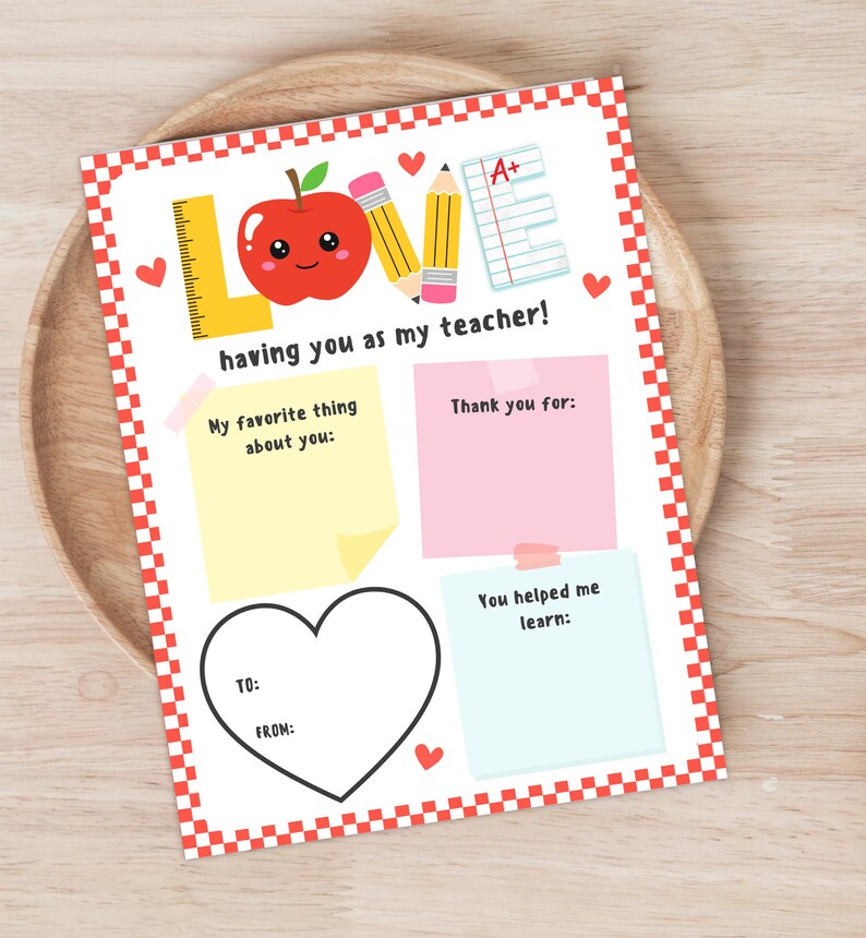 PRINTABLE Teacher Appreciation Gift, Digital Thank You DIY Custom, Personalized Class Keepsake for Teacher End of Year, Love My Teacher Card image 1