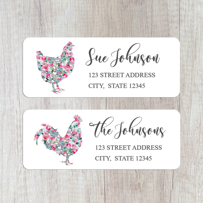 Chicken Return Address Labels, Watercolor Floral Rooster Envelope Seals ...
