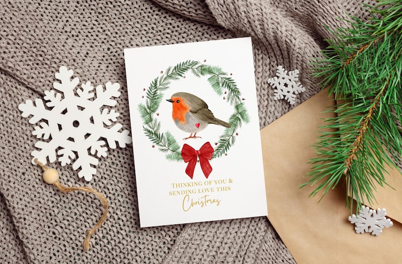 Robin Christmas Greeting Card, Thinking of You After Loss, Holidays ...