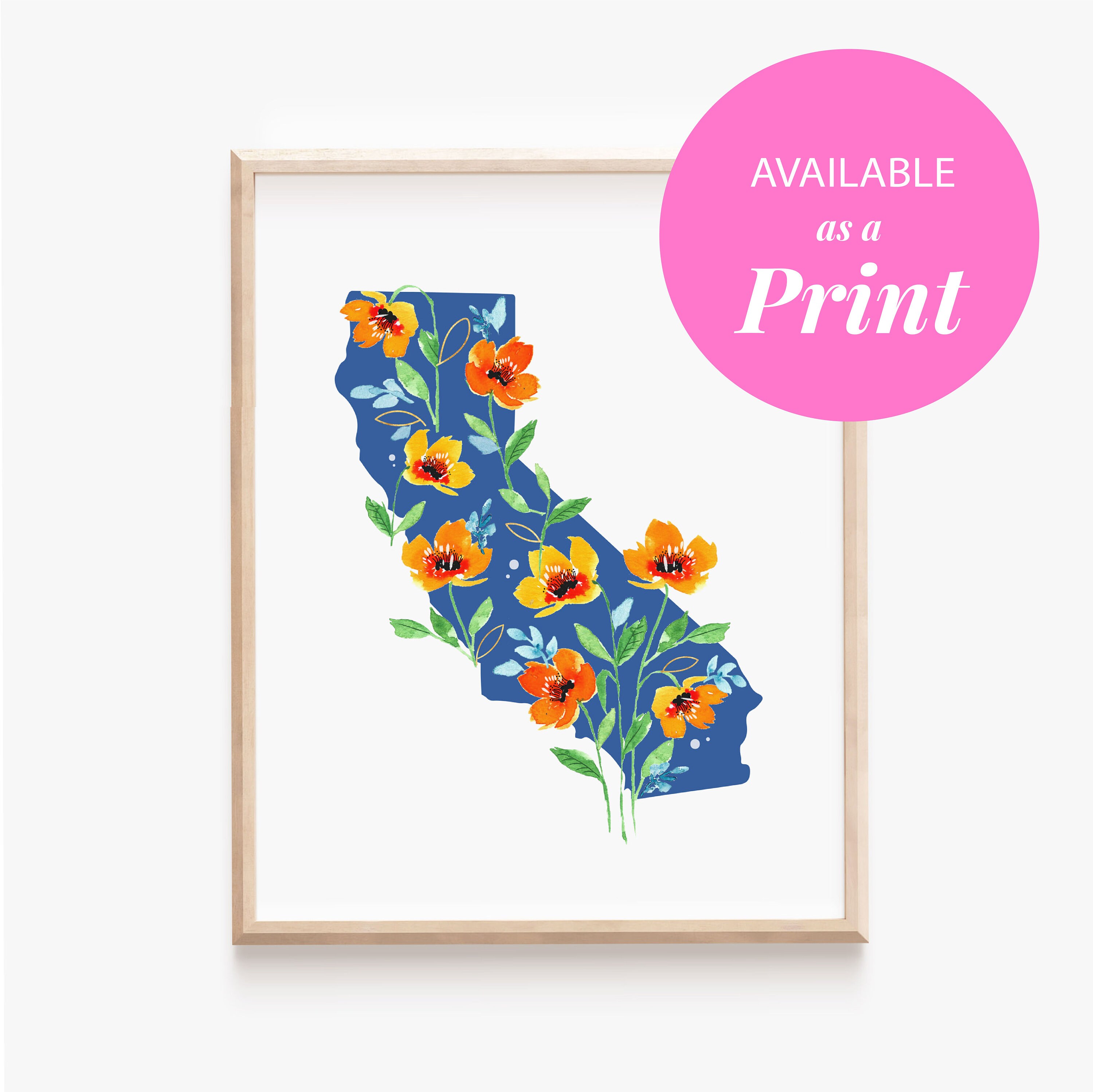 California Map Sticker, Vibrant Golden State Vinyl Decal, Watercolor ...