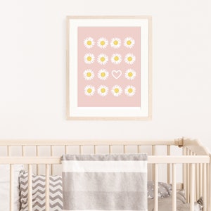 Boho Daisy PRINTABLE, Pink Daisy Nursery Wall Art, Retro Flower Neutral ...