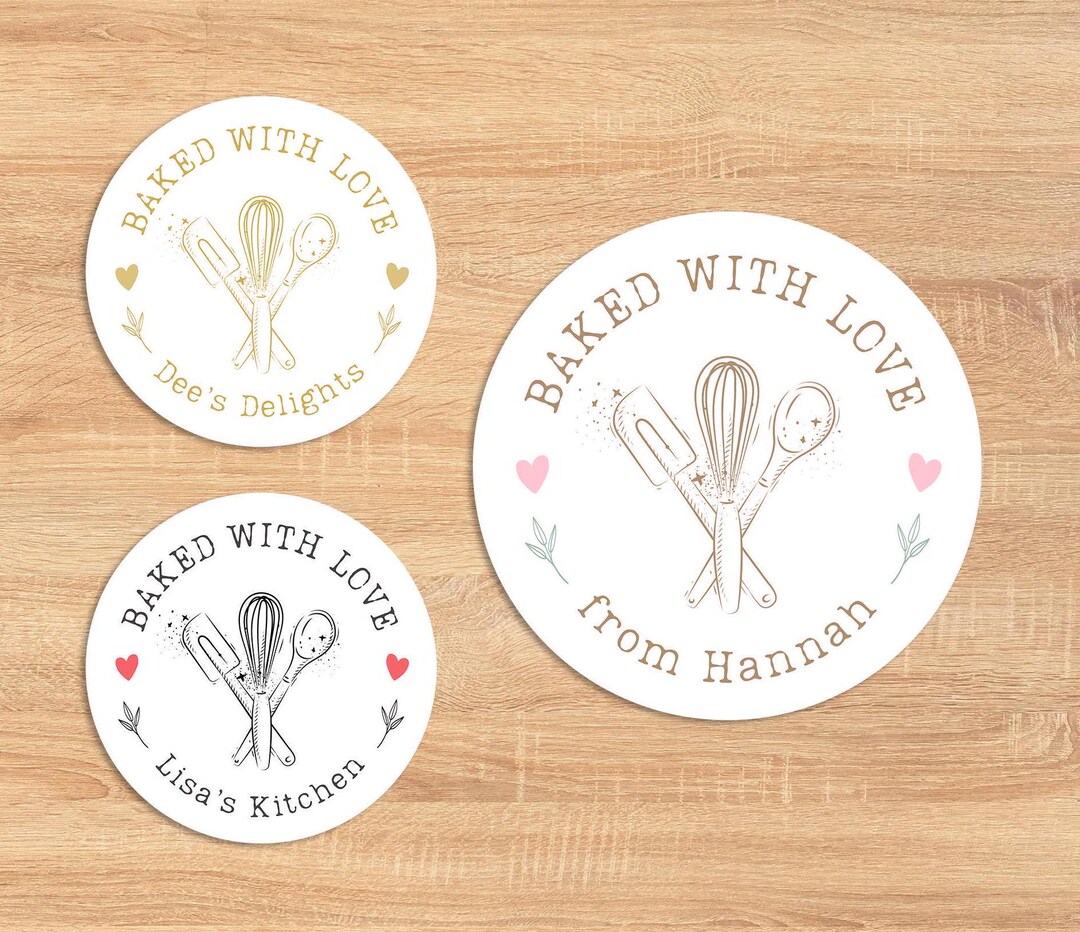 Backen Sticker Personalized Baked With Love Stickers, Custom Homemade Labels, Cute ...