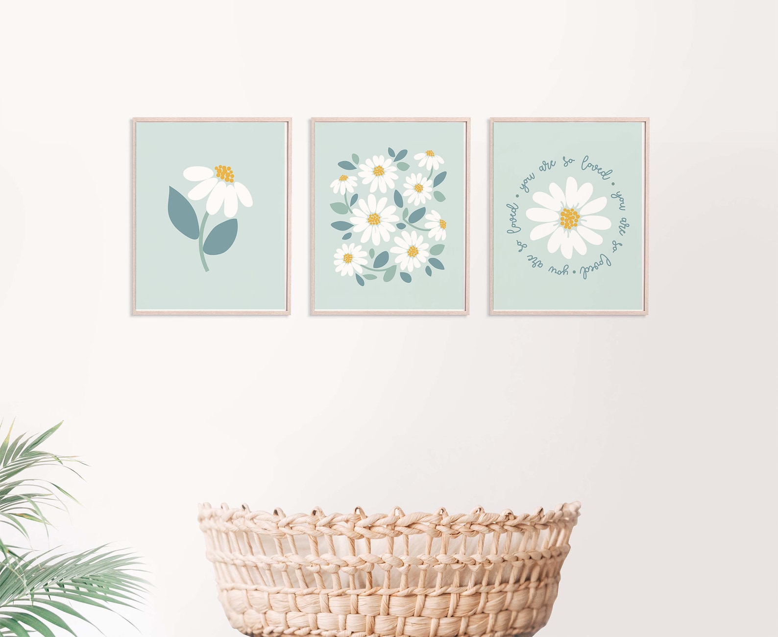 Mint Daisy Nursery Set of 4 PRINTABLE, Boho Floral Heart Girl's Room ...