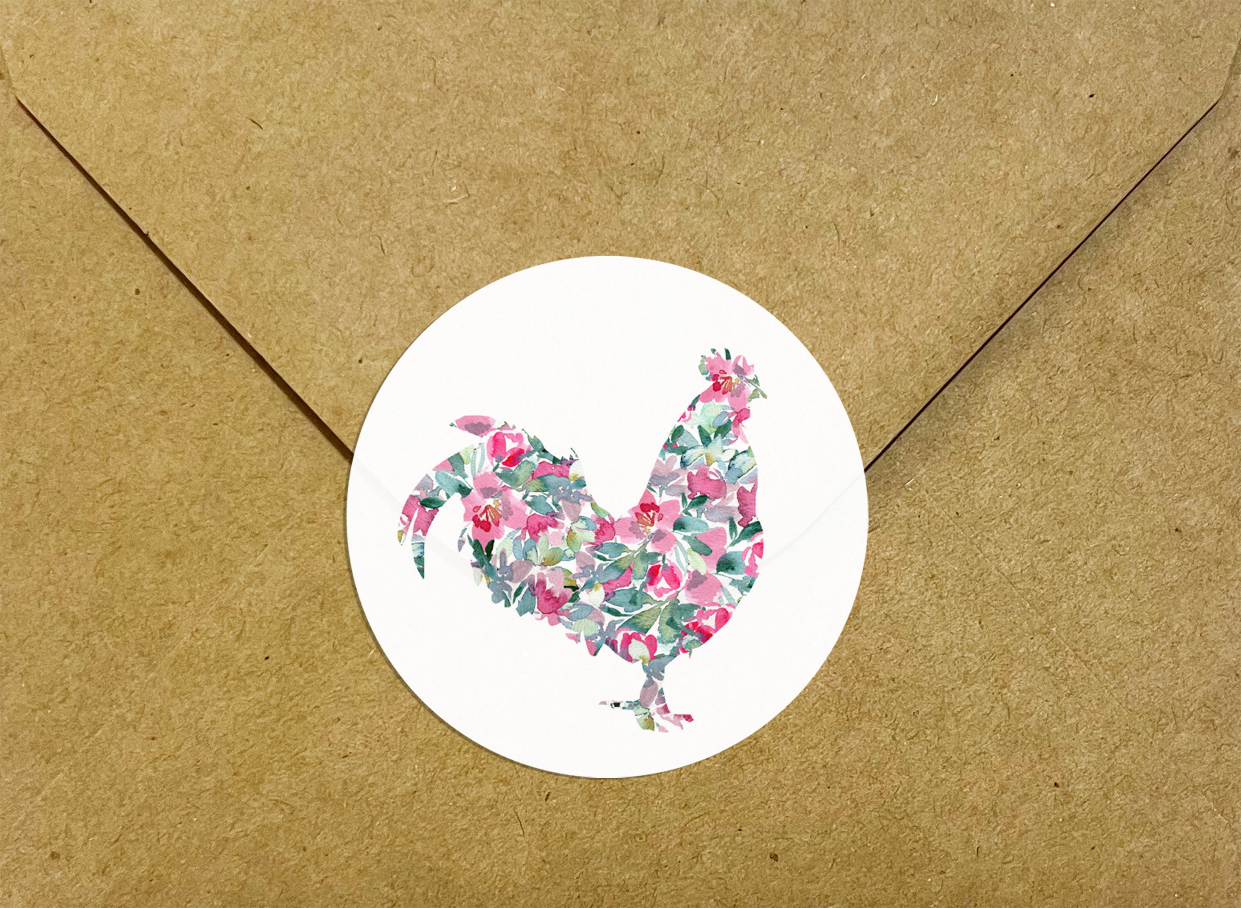 Chicken Return Address Labels, Watercolor Floral Rooster Envelope Seals ...