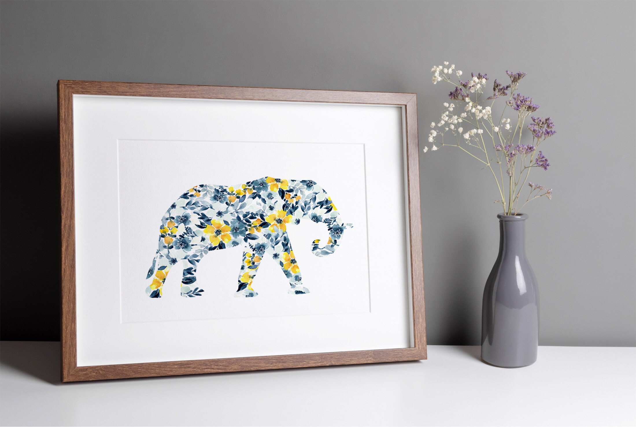 Floral Elephant Wall Art Watercolor Safari Animal Nursery Etsy
