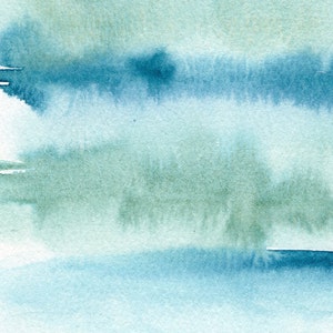 Watercolor Abstract Art Print, Blue Green Ocean Wall Art, Minimalist ...
