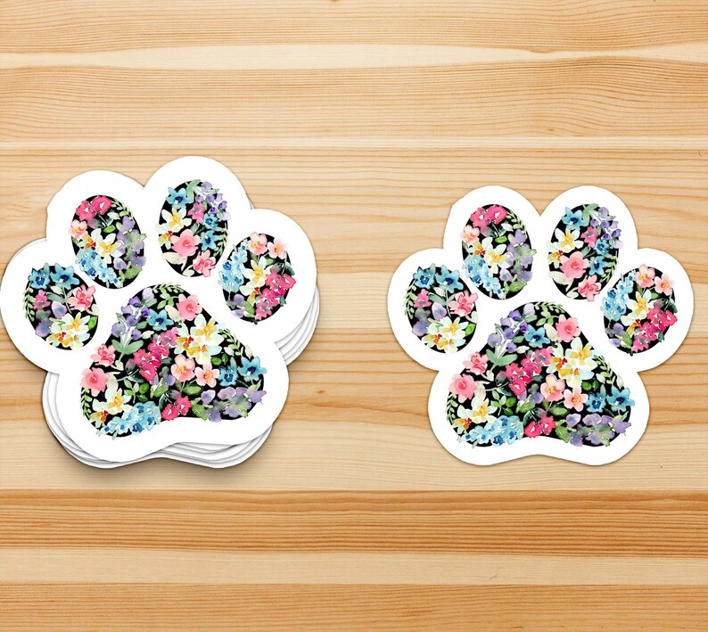Floral Paw Print Sticker Watercolor Flower Pet Paw Decal Cat Etsy