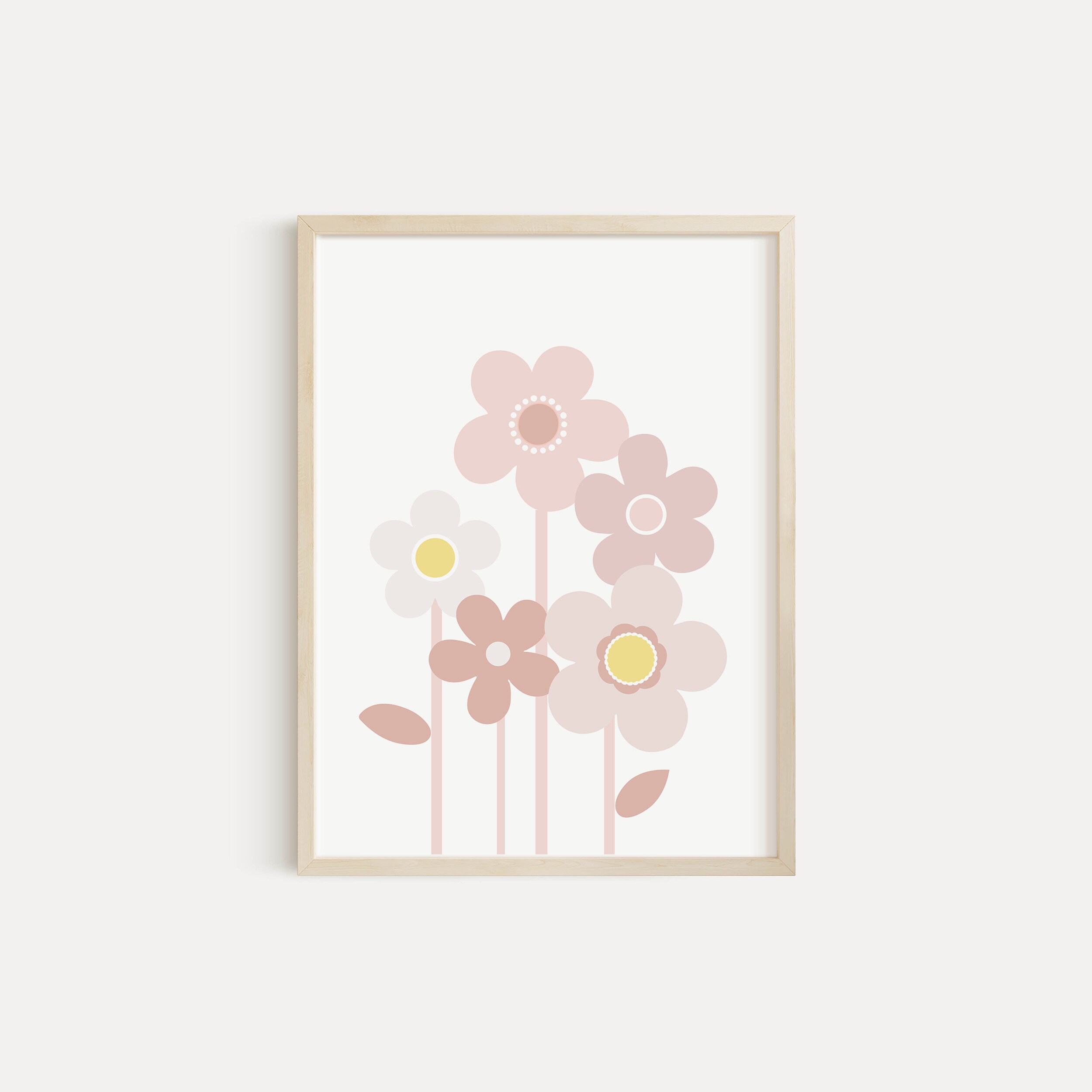 Neutral Daisy Nursery Wall Art, Personalized Boho Pink Decor, Floral ...