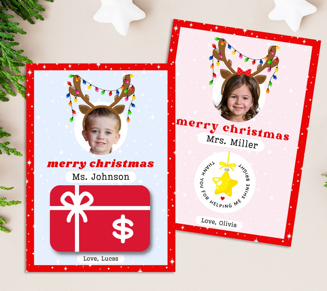 PRINTABLE Christmas Gift Card Holder for Teacher, Personalized Merry ...