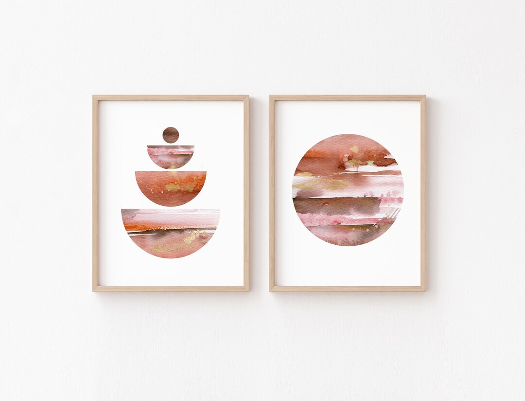 Terracotta Abstract Art Print Set, Mid Century Modern Rust Wall Art ...