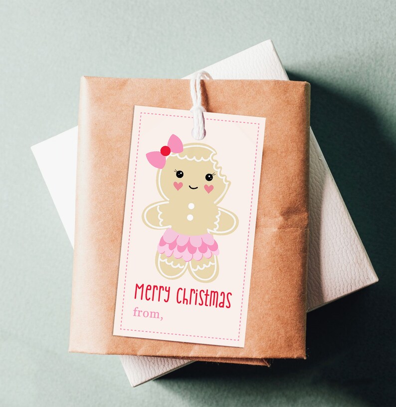 Boho Christmas Gift Tag PRINTABLE, Pink Gingerbread Labels, Cute ...
