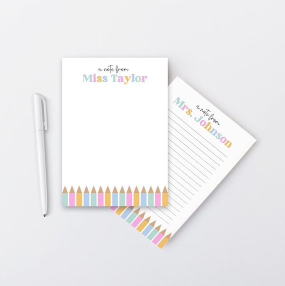 Teacher Note Pad Personalized, Colorful Custom School Stationery, Cute Teacher Appreciation Gift, Thank You Teacher End of Year, Pencils