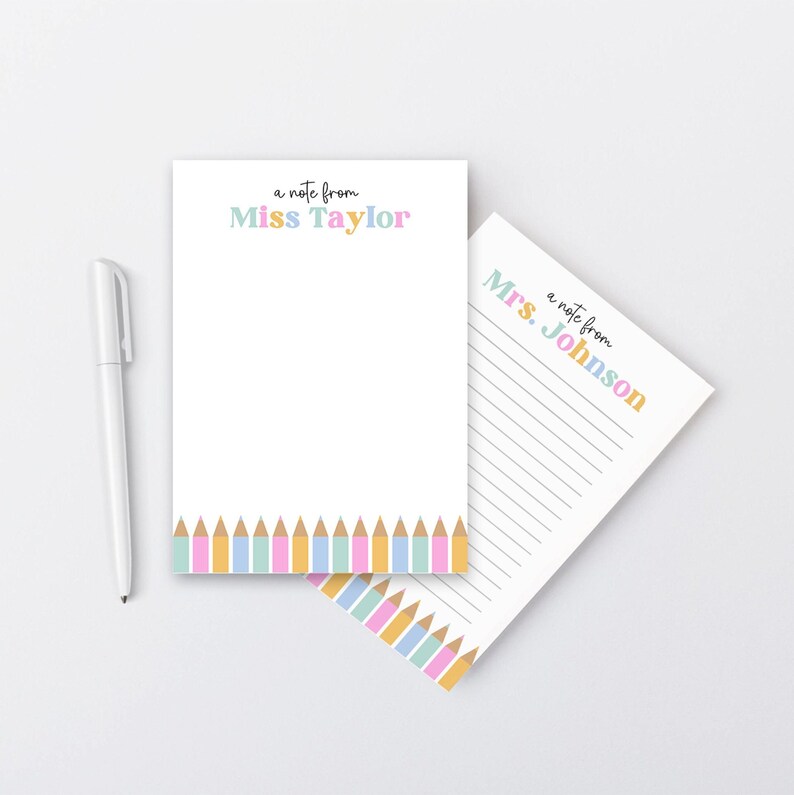 Teacher Note Pad Personalized, Colorful Custom School Stationery, Cute Teacher Appreciation Gift, Thank You Teacher End of Year, Pencils