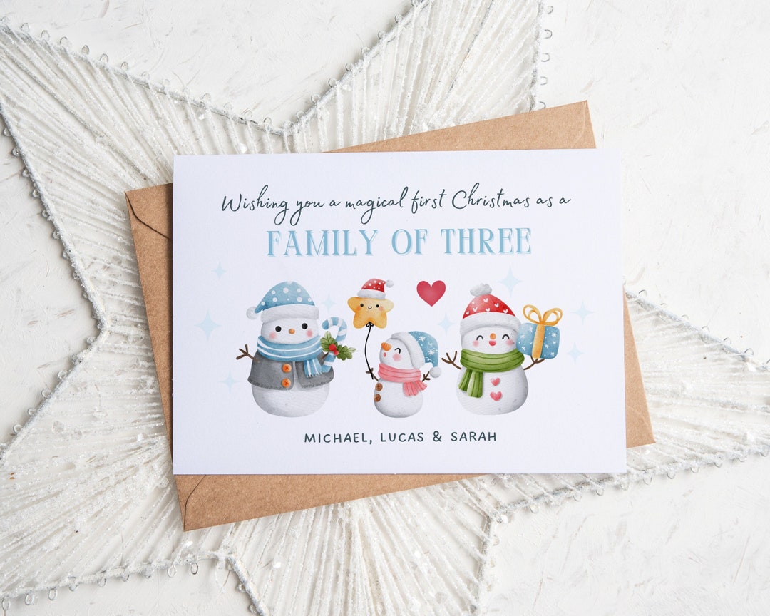 Personalized Christmas Card for Family of Three First Etsy