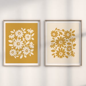 Mustard Floral Wall Art, Modern Boho Botanical Decor, Yellow Flower ...