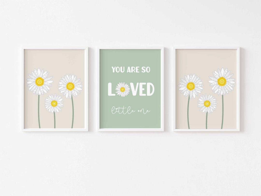 Daisy Nursery Print Set of 3, You Are so Loved Modern Daisy Decor, Sage ...