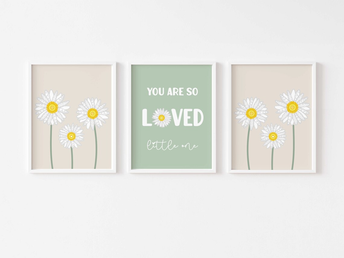 Daisy Nursery Print Set of 3, You Are so Loved Modern Daisy Decor, Sage ...