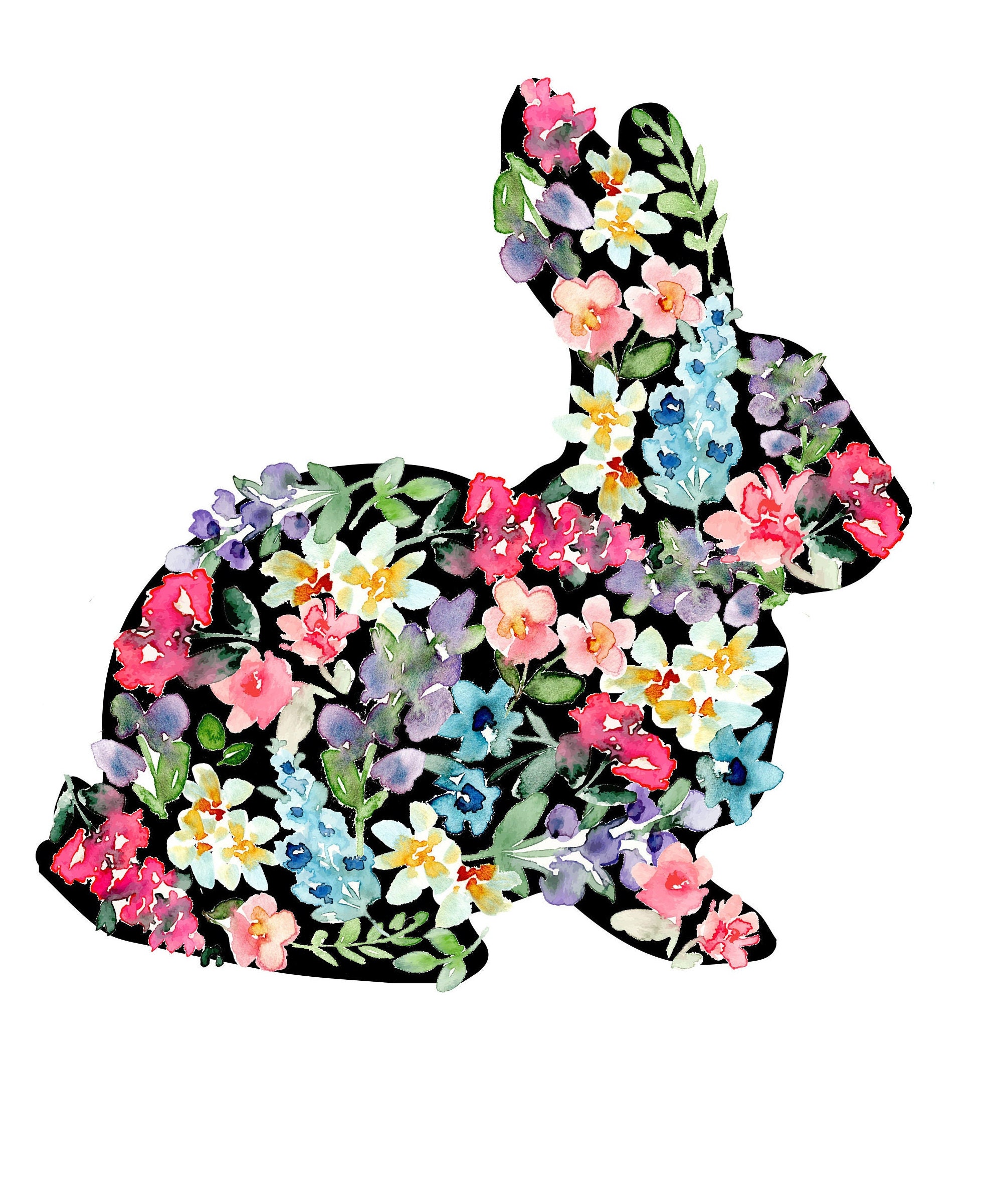 Floral Bunny Art Print, Wildflower Pet Wall Art, Watercolor Flower ...